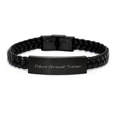 Funny Quote Gifts for Personal Trainer, Interlaced Leather Bracelet, Stainless Steel Engraved, Christmas Unique Gifts from Friends, Men, Women, Coworkers, Family - Image 1